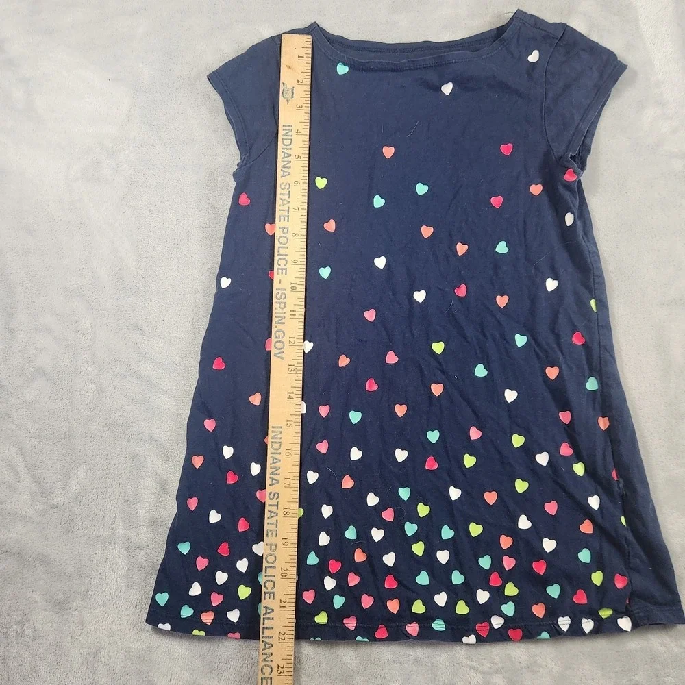 Lands End Heart print Blue Kids Dress size‎ 7/8 100% cotton knee length Classic